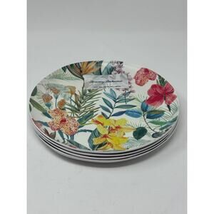 Tommy Bahama Tropical Floral Print Plates Set of 4 NEW